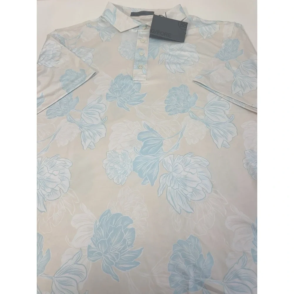 NWT G/Fore Stamped Floral Jersey Golf Polo Shirt Beige/ Stone Size XXL $120 - Picture 7 of 12